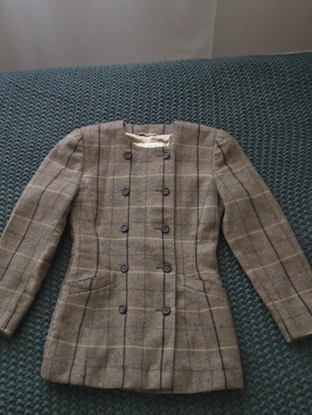Escada Brown Plaid Double-Breasted Pea Coat